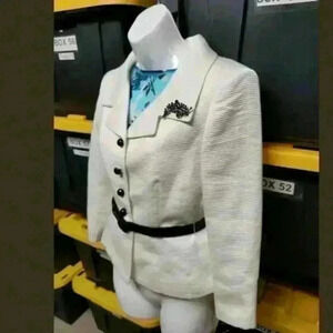 TAHARI LEVINE Women's Ivory White/Black Blazer